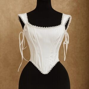 Elegant White Satin Lace Up Corset